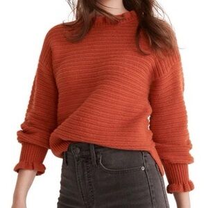 NEW Madewell Ruffle Neck Pullover Sweater in Fresh Chili Medium